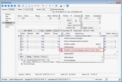 Belegpositionen mit Copy-and-Past übernehmen